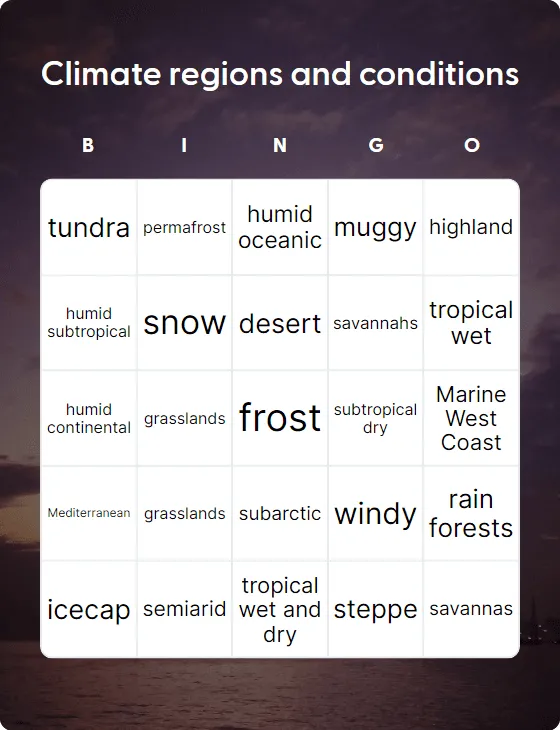 Climate regions and conditions bingo