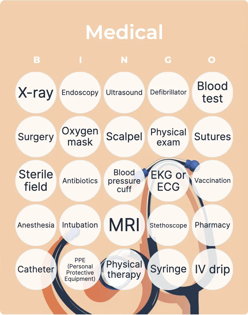 Medical bingo card template