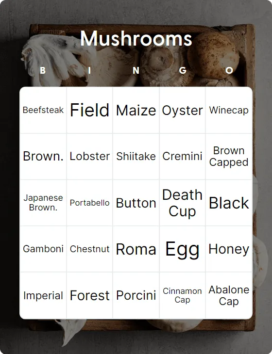 Mushrooms bingo
