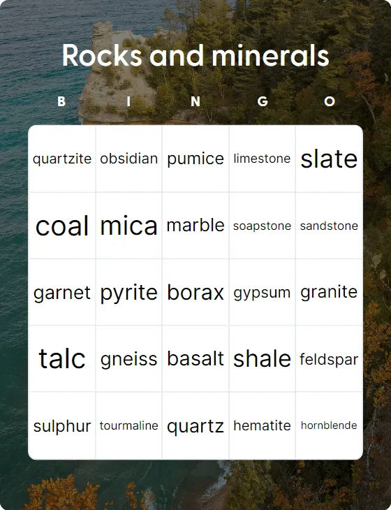 Rocks and minerals bingo