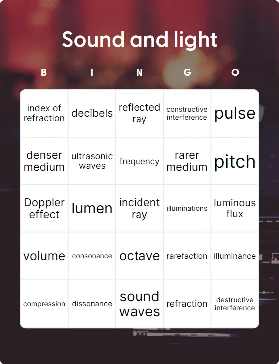 Sound and light bingo