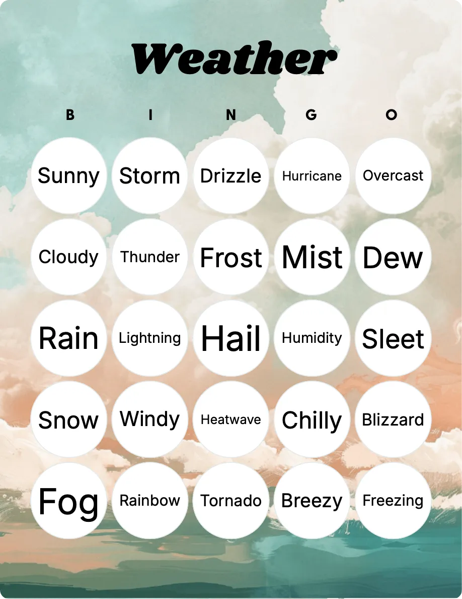 Weather bingo card template