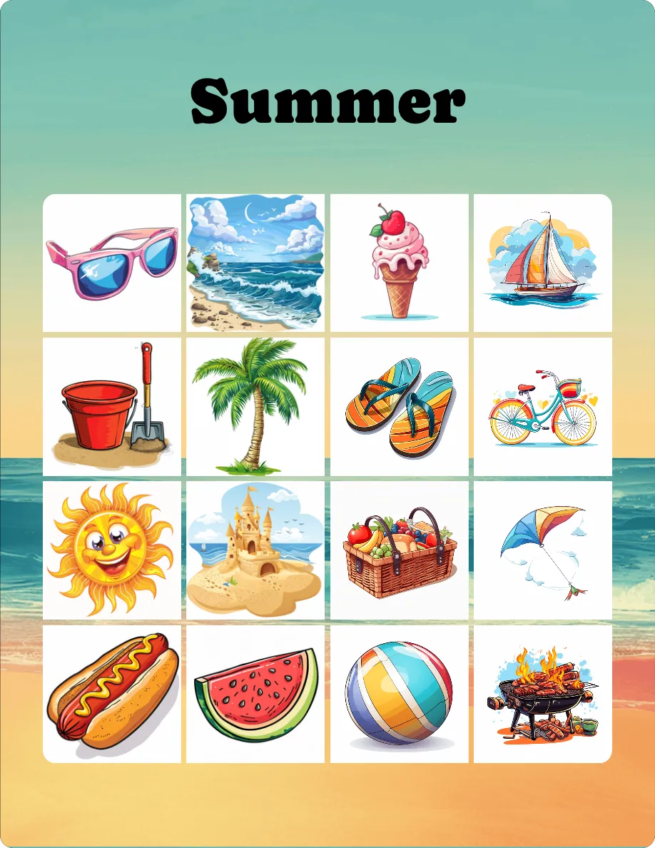 Summer bingo card template