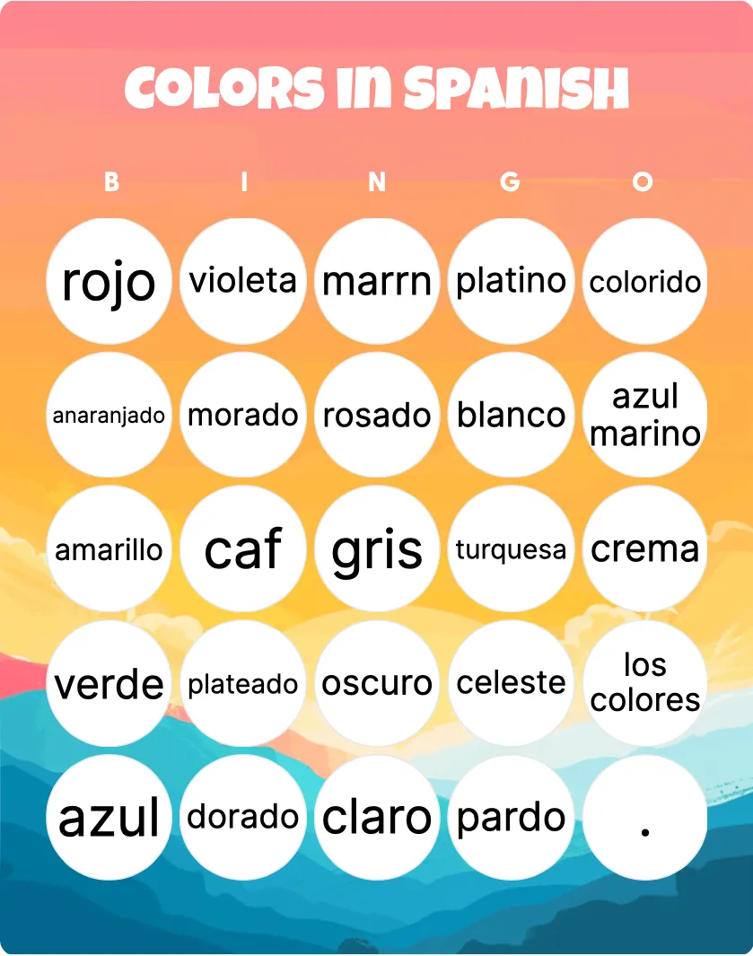 Colors in Spanish bingo