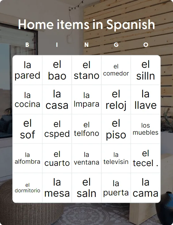 Home items in Spanish