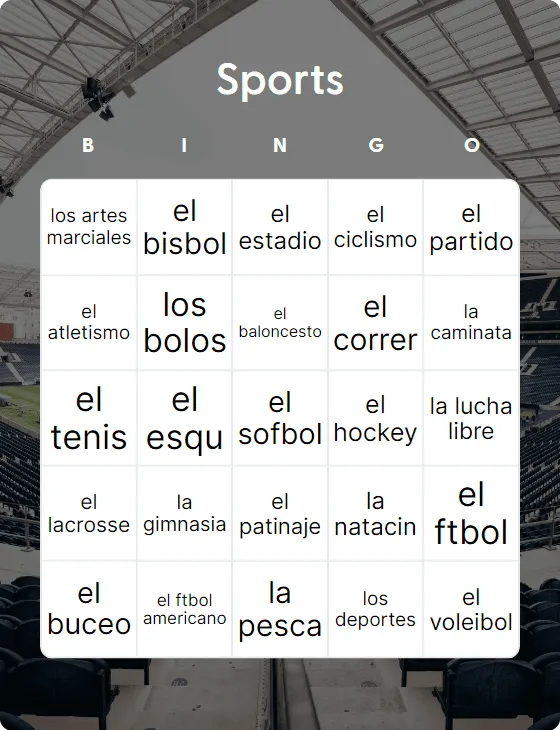 Sports bingo card template