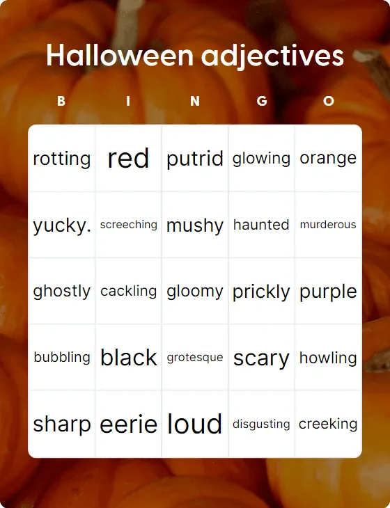 Halloween adjectives bingo