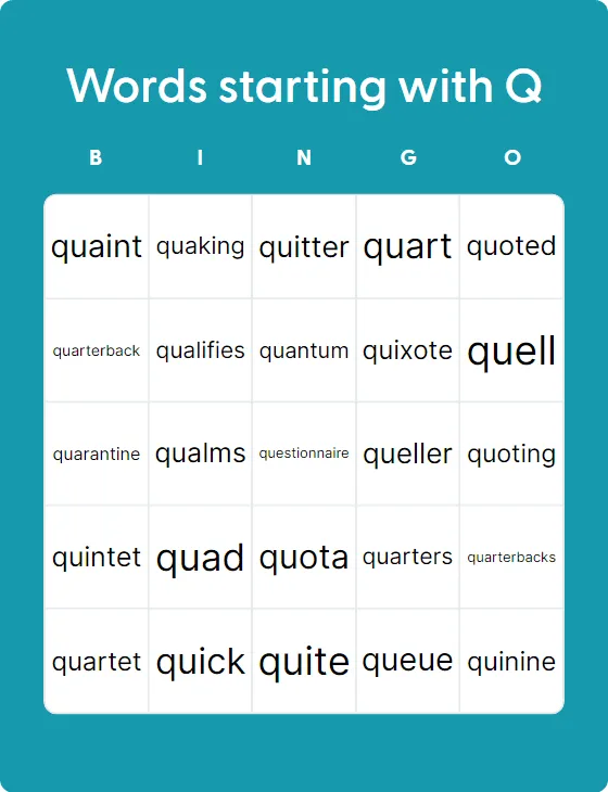 Words starting with Q