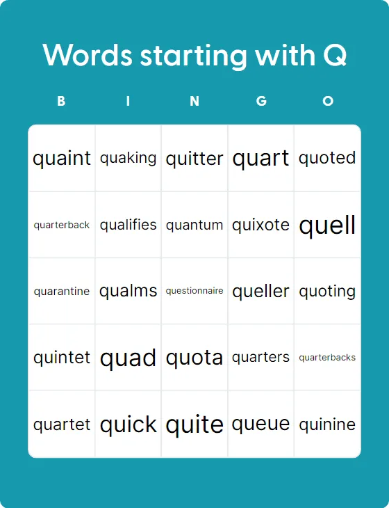 Words starting with Q Words starting with Q