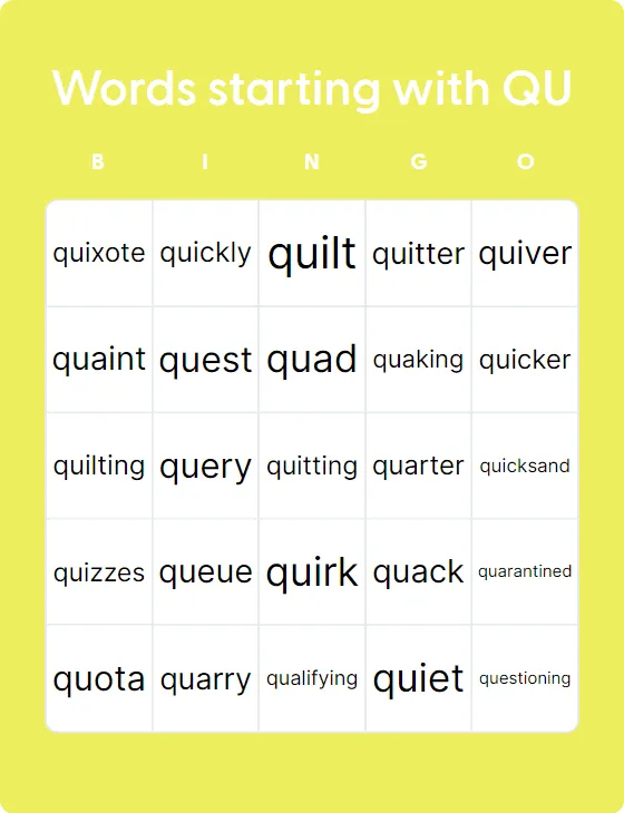 Words starting with QU