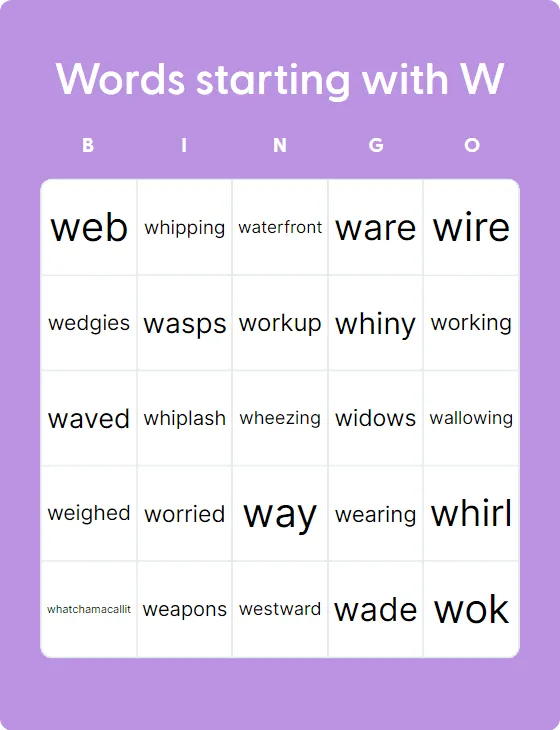 Words starting with W