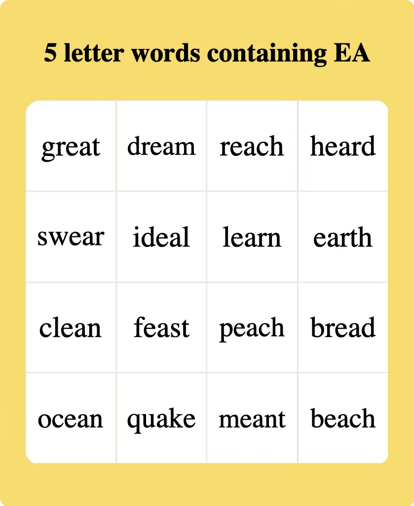5 letter words containing EA