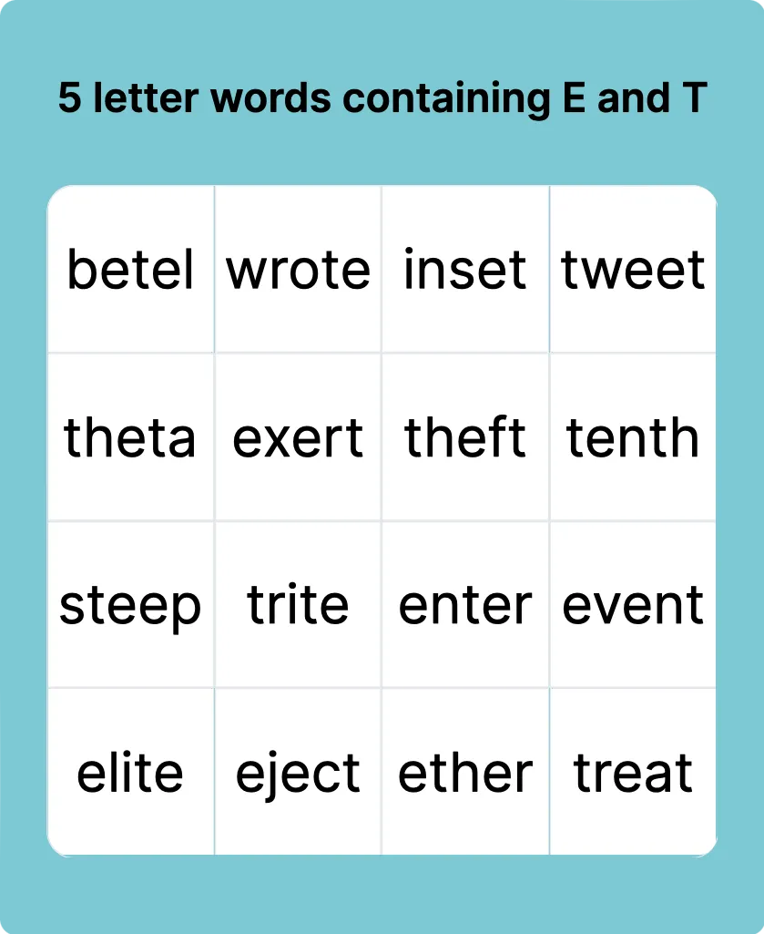 5 letter word containing t l and e