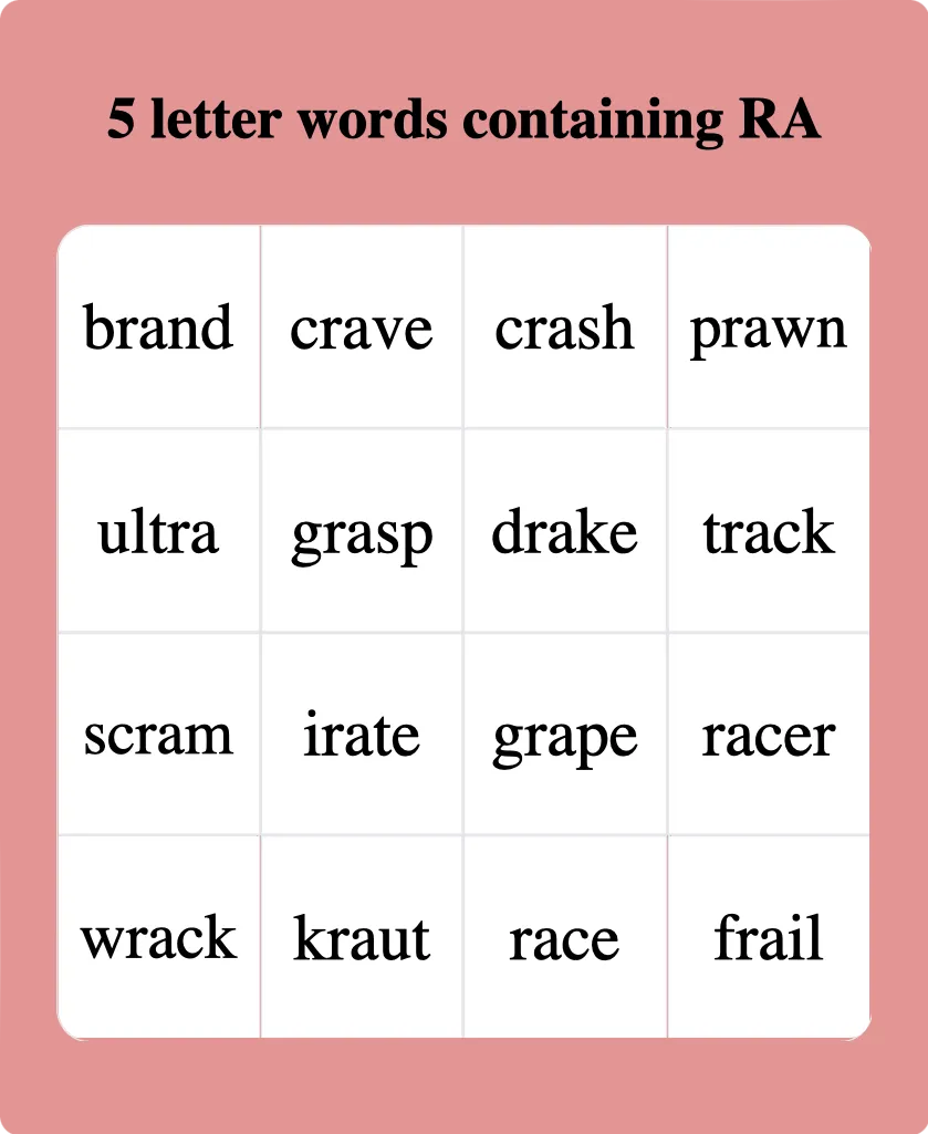 five letter word containing ra and t