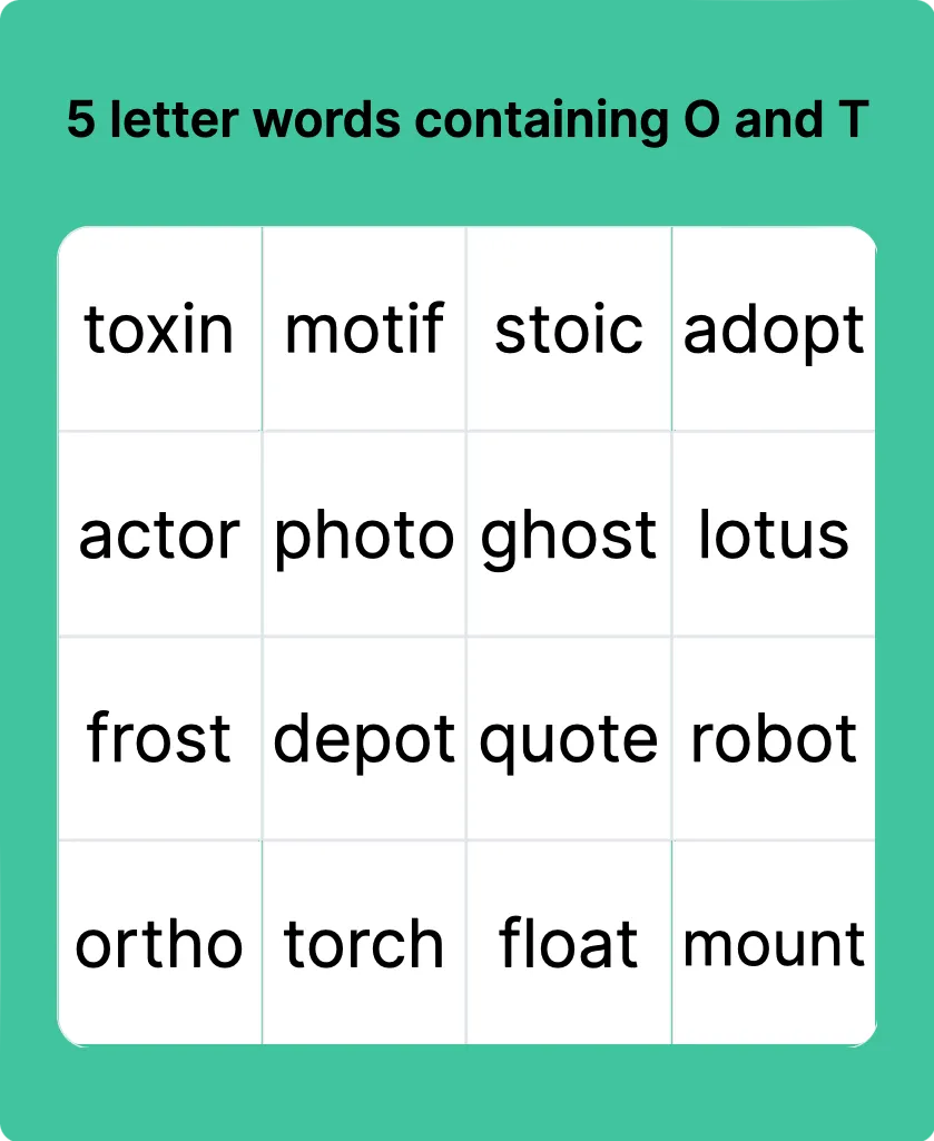 5 letter words containing O and T