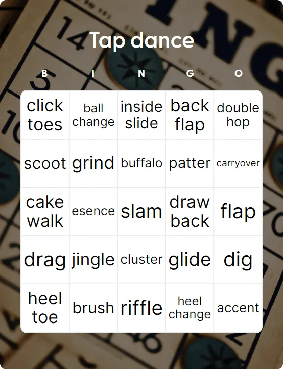 Tap dancing terms bingo card template