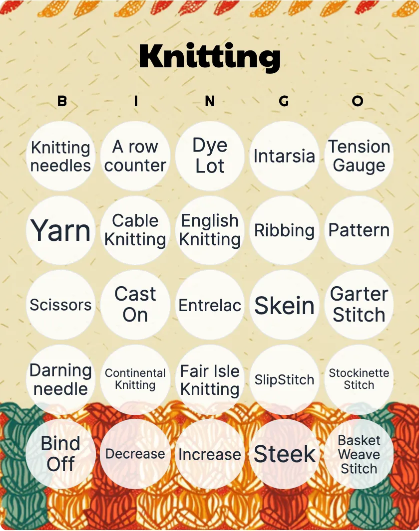 Knitting bingo card template