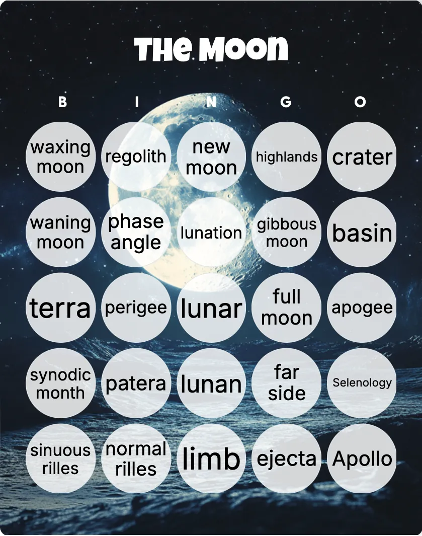 The Moon bingo card template