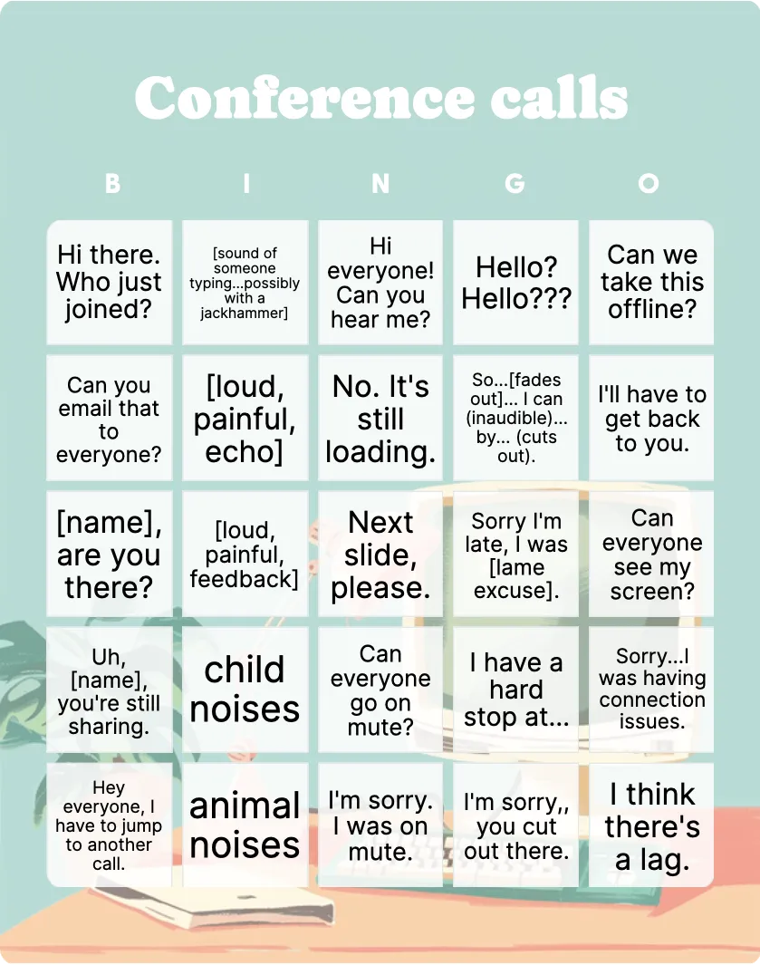 Conference calls bingo card template