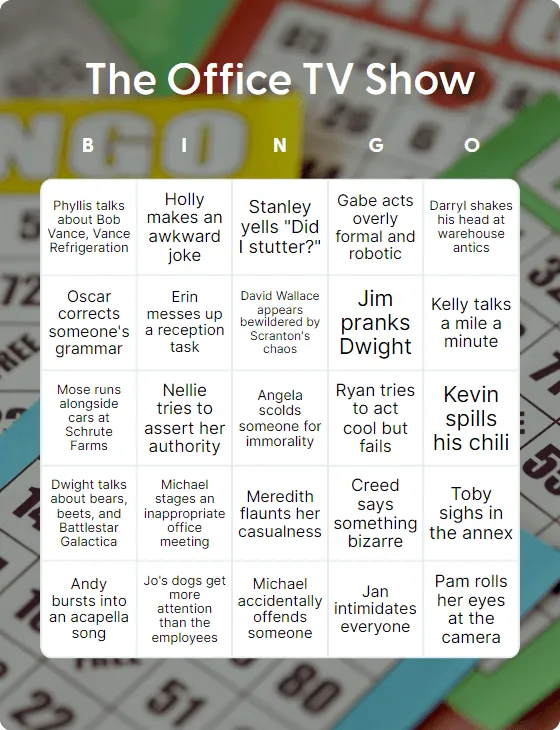 The Office TV Show bingo