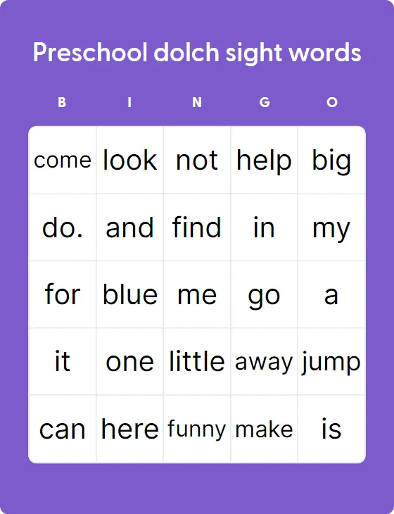 Preschool dolch sight words