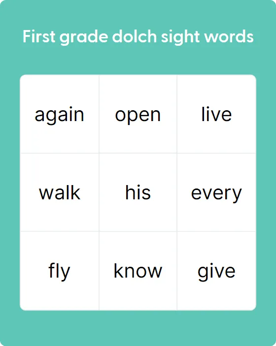 First grade dolch sight words bingo