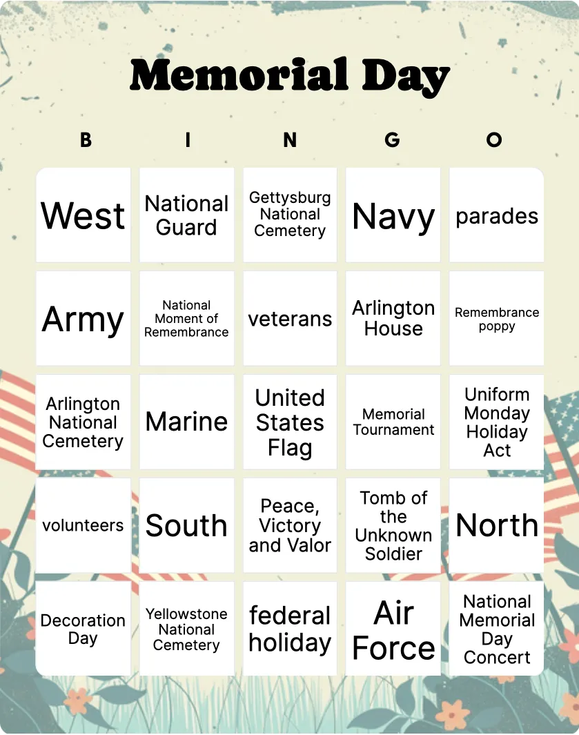 Memorial Day bingo