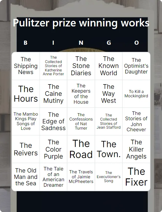Pulitzer prize winning works bingo