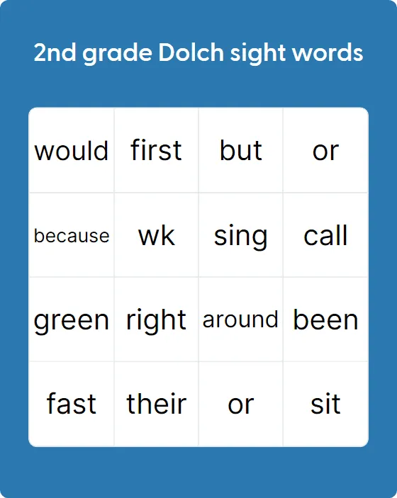2nd grade Dolch sight words bingo