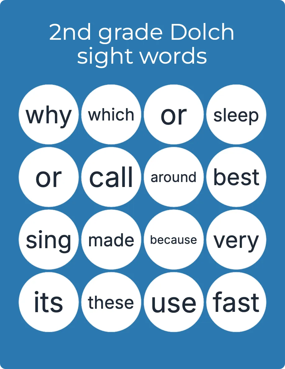 2nd grade Dolch sight words bingo card template