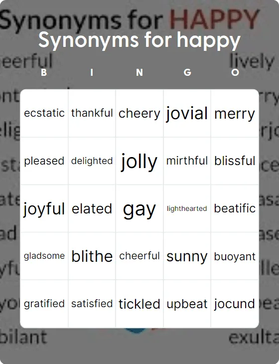 Synonyms for happy bingo
