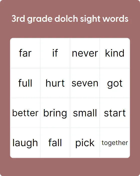 3rd grade dolch sight words bingo