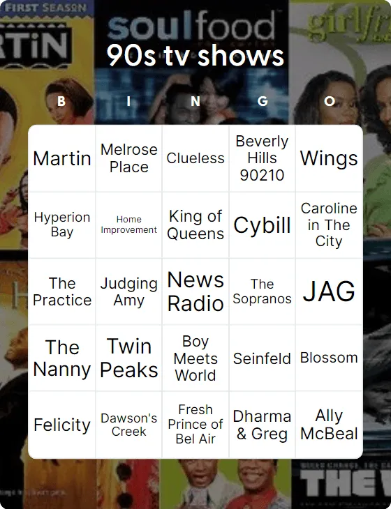 90s tv shows bingo card template