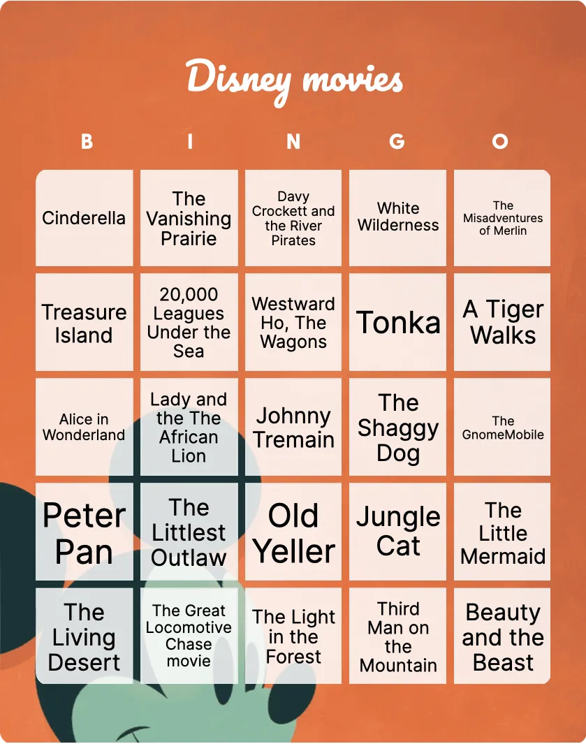 Disney movies bingo card template