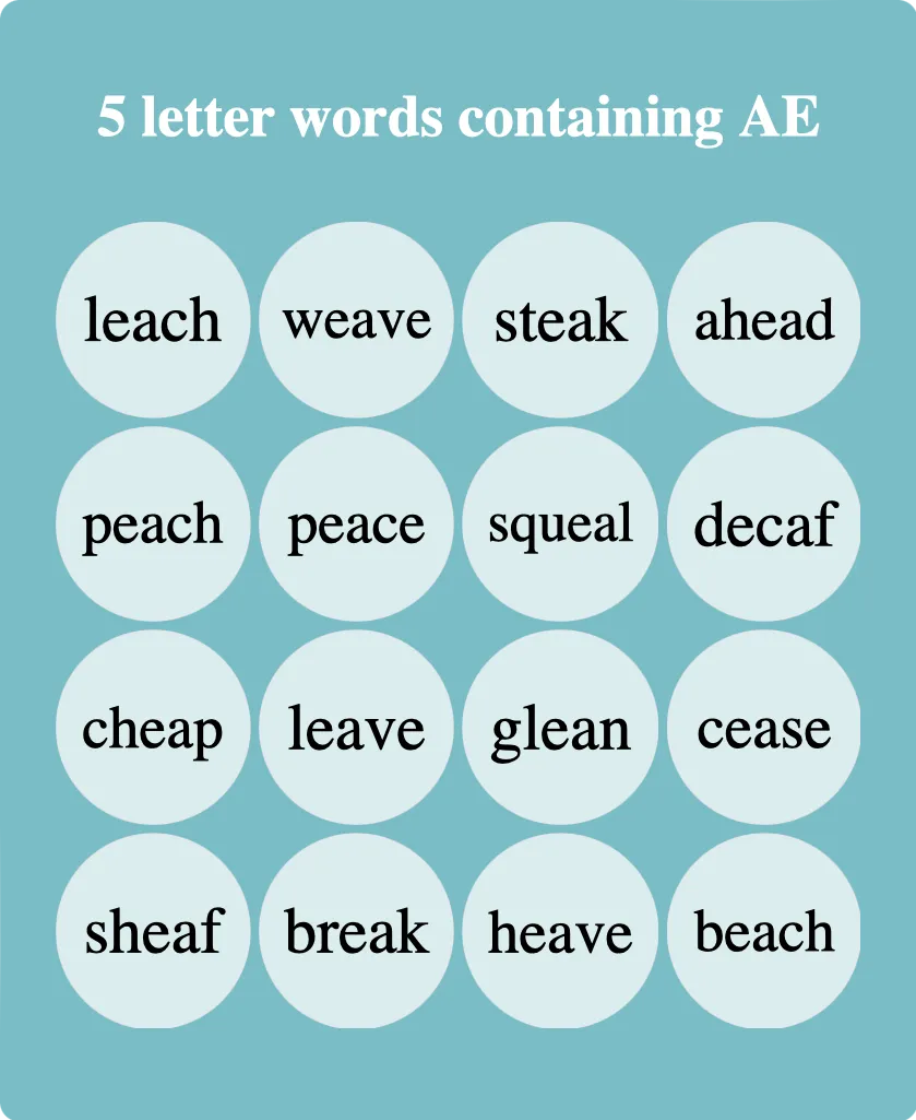 5 letter words containing AE