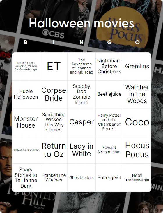 Halloween movies bingo