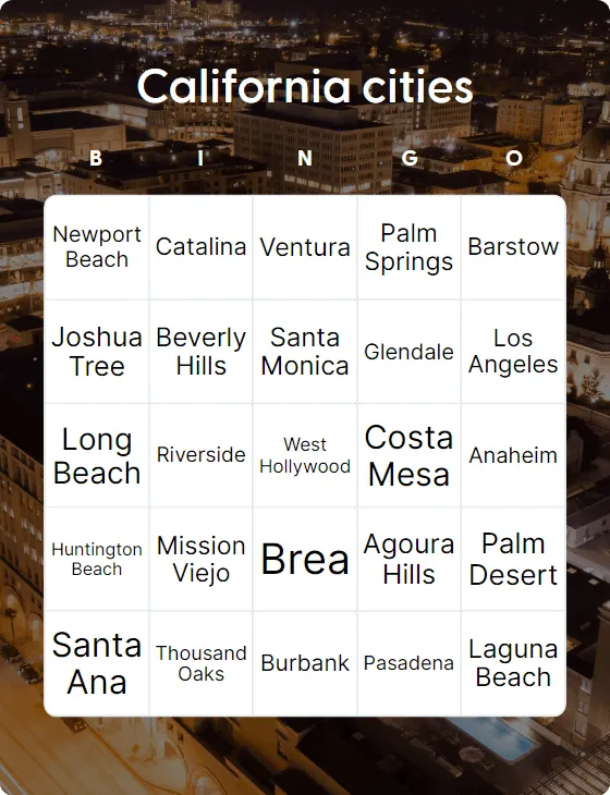 California cities bingo