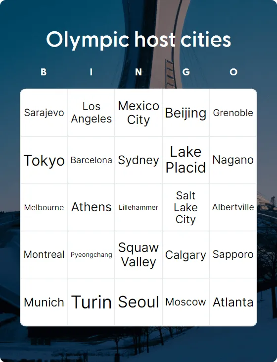 Olympic host cities bingo