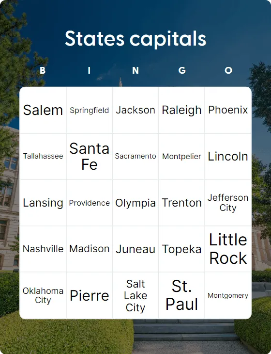 States capitals bingo
