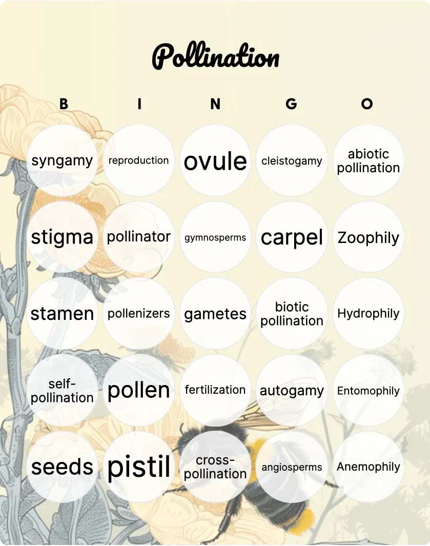 Pollination bingo card template