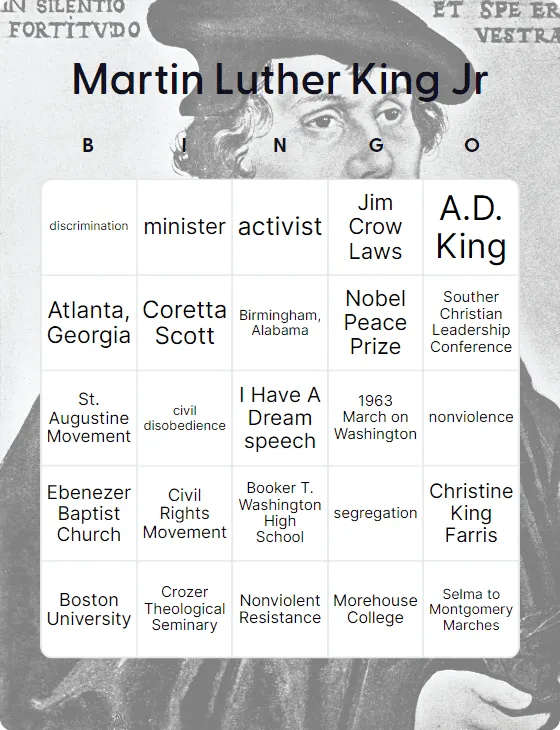 Martin Luther King Jr bingo