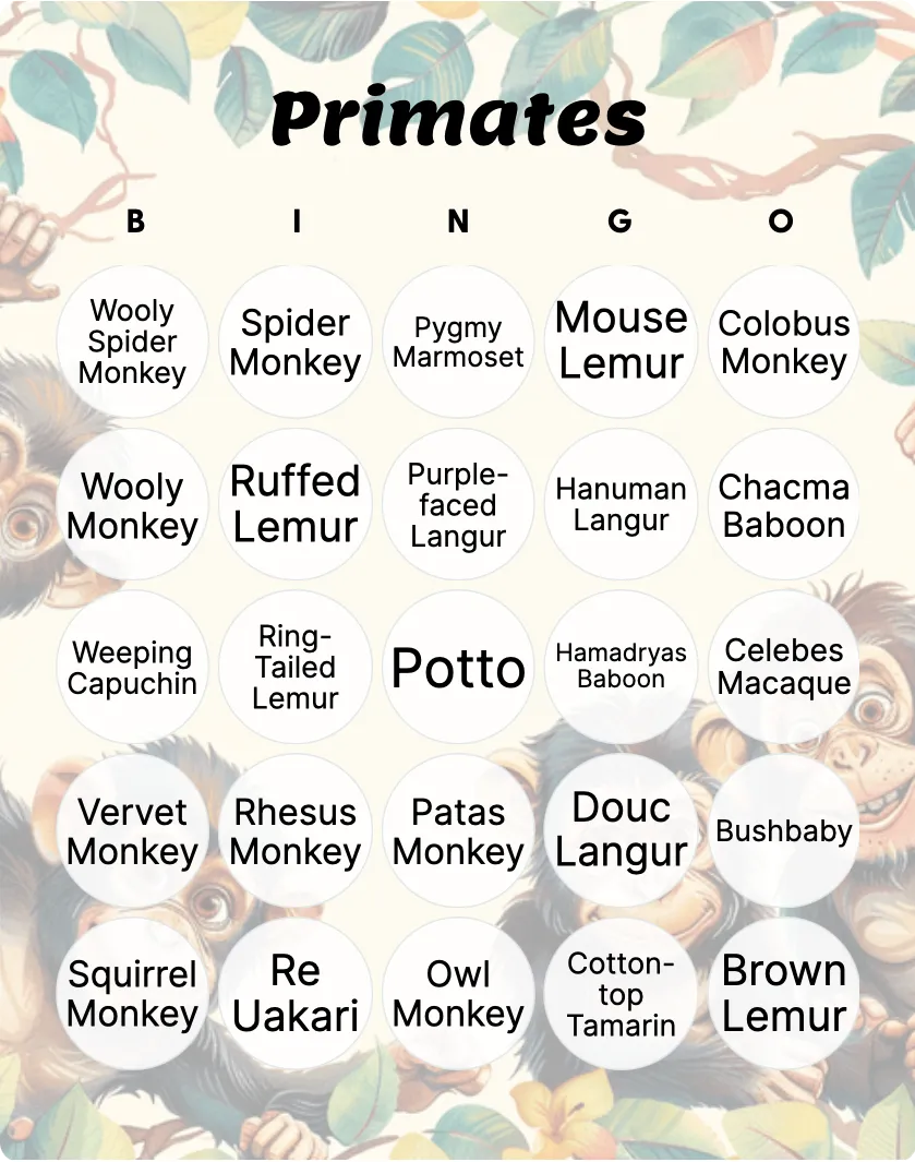 Primates bingo