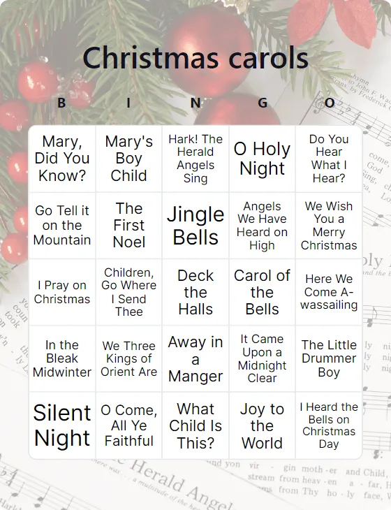 Christmas carols bingo