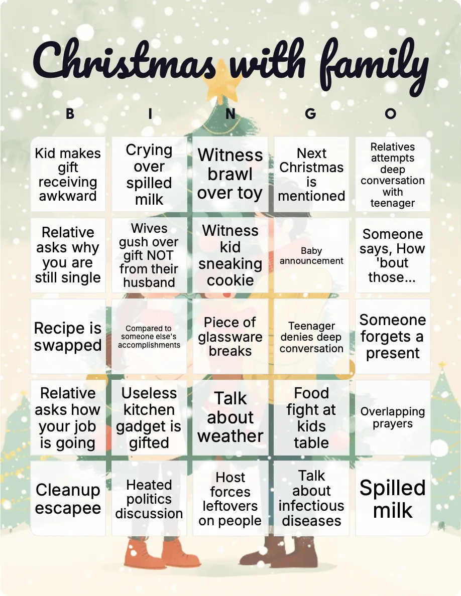 Christmas with family bingo card template