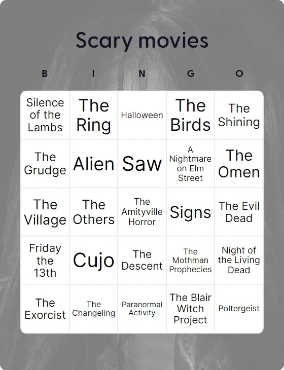 Scary movies bingo
