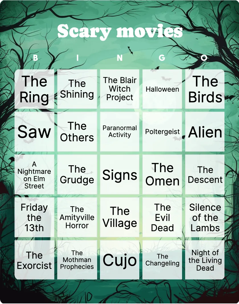 Scary movies bingo