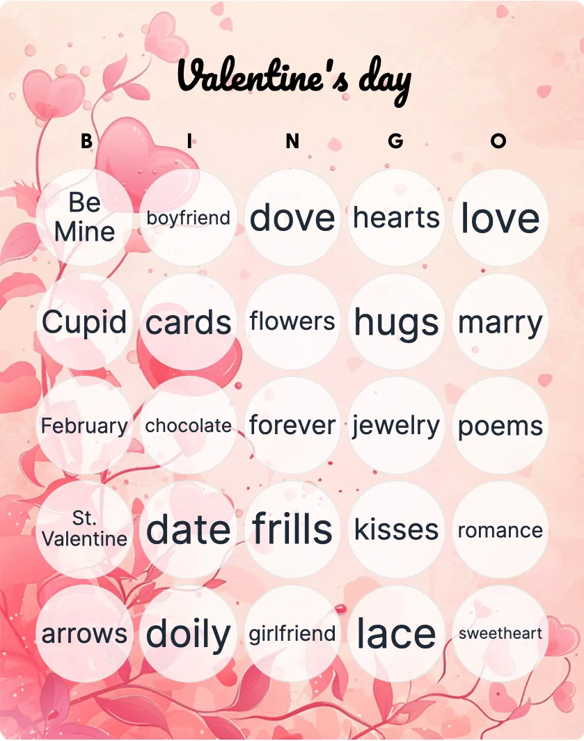 Valentine's day bingo card template