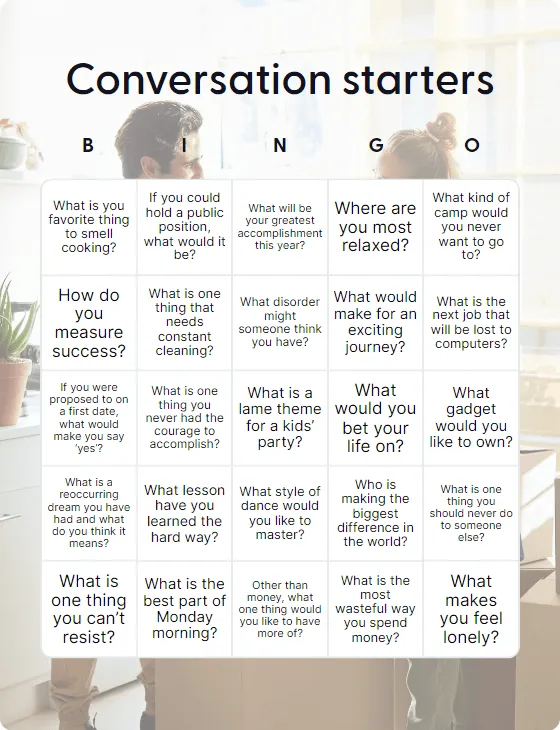 Conversation starters bingo