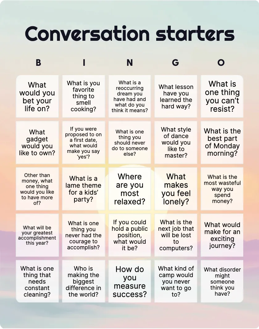 Conversation starters bingo