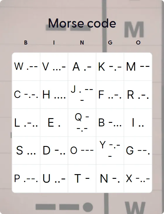 Morse code bingo card template Morse code bingo card template